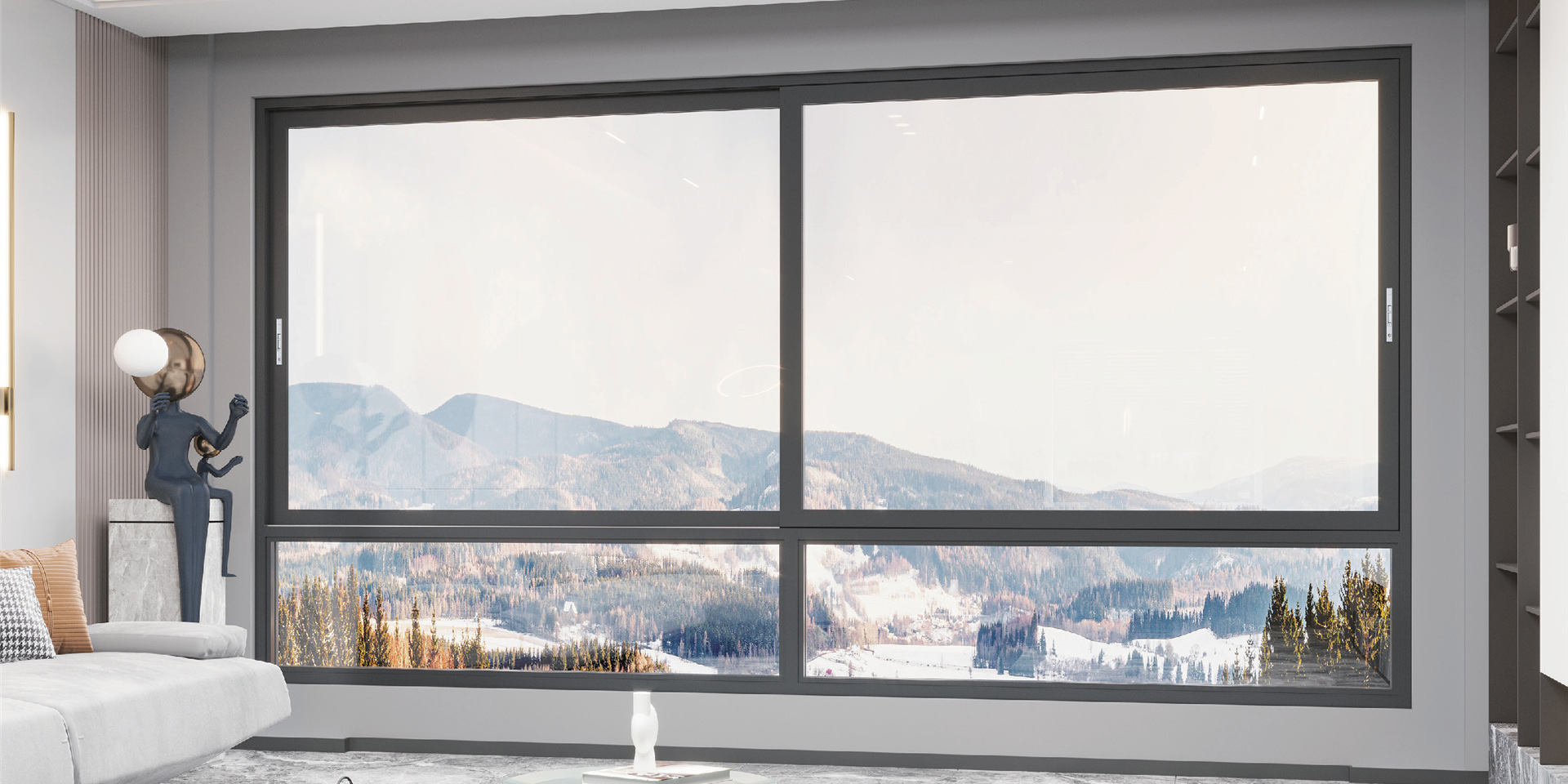 Aluminum sliding windows with slim sightlines