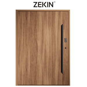 ZEKIN Manufacturer Exterior Security Door Artificial Intelligence Lock Wooden Entrance Front Entry Door Aluminum Pivot Door