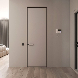 Modern Aluminum Wood Frameless Slab Doors Durable Waterproof Interior Home Villa Finished Entry Application Manual Hidden