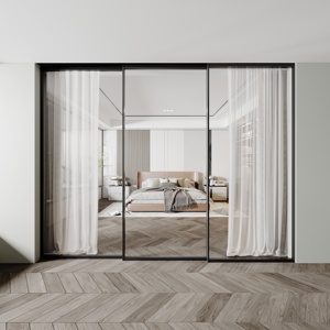 Modern Two-Way Sliding Cabinet Door Aluminum Frame Safety Suspended Track System Interior Pocket Glass Door for Apartment Use