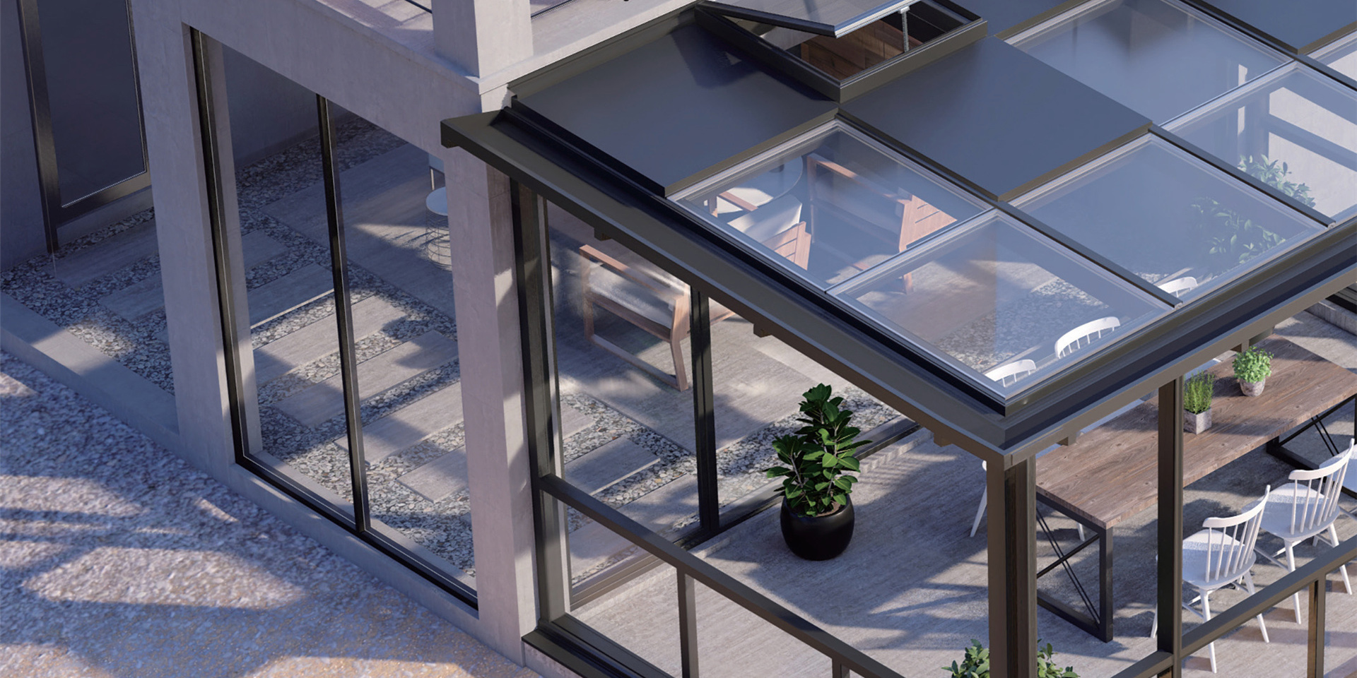 Glass skylight window bringing daylight into a living space
