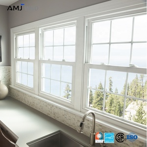 Popular Grille Design Sash Windows Tempered Glass Black Double Hung Aluminum Window for Residential
