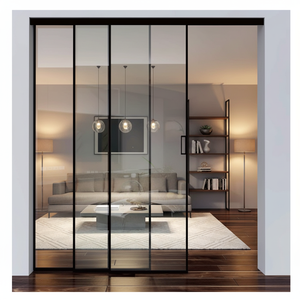 Modern Style American Design Tempered Glass Sliding Door Aluminum Slim Frame