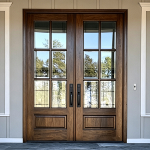 Modern Luxury Aluminum Clad Wood Casement Doors Sound Insulated Triple Glazed Solid Timber Entry Door with Hardware