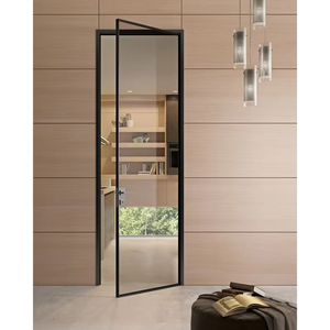 Modern French Design Narrow Frame Aluminum Glass Hinged Casement Door for Interior Kitchen Bedroom Exterior Patio Bathroom Mesh
