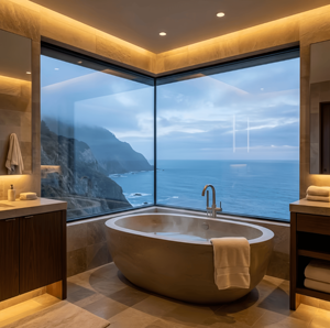 BOCHARM Luxury Bathroom Corner Fixed Window Panoramic Sea View Double Glazed Soundproof Aluminum Picture Window for Villa