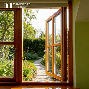 Custom Made Solid Modern Wood Casement Window Premium Wood Frame windows For Villa House And Luxury Projects