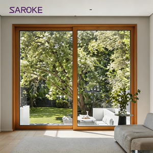 Luxury Design Energy Efficient Tempered Glass Aluminum Clad Wooden Sliding Patio Doors for Villa
