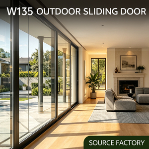 Factory Supply Windproof Waterproof Aluminium Double Tempered Glass Energy Efficient Sliding Door