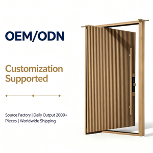 Large Pivot Entry Door, Modern Residential Aluminum Wood Composite Vertical Slat Grille