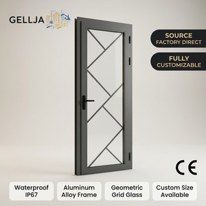 GELLJA Waterproof Aluminum Interior Door Blue Tinted Glass Geometric Pattern Thermal Break CE for European Home
