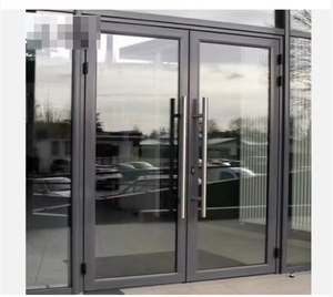 Custom Made Modern French Waterproof Glass Partition Doors Finished Aluminum Outdoor Hinged Entry Doors for Commercial Use
