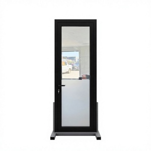 Modern Black Aluminum Tempered Glass Casement Door with Stainless Steel Screen Finished Surface For Kitchen & Hotel Use