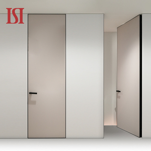 Customized Aluminum Wood Invisible Frame Waterproof MDF Door For Bedroom And Bathroom Modern Minimalist Design