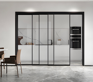 Drop-Slide Three-Track Aluminum Sliding Door with Tempered Glass