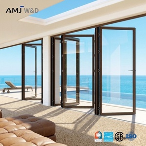 Coastal Windproof Bifold Doors Aluminum Glazing Double Glass Panels Low E With Steel Screen