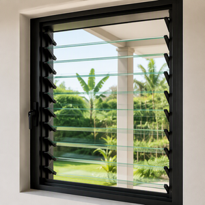 Adjustable Tempered Glass Louver Aluminum Window with Invisible Horizontal Design for Living Room Exterior Use