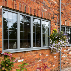 Custom Made Grey Aluminum Casement Windows 4 Panel Grid Pattern Double Glazed Thermal Break Exterior Villa House Design