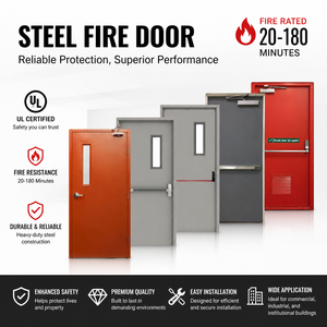 USA Steel Metal Double Fire Rated Doors With Glass Steel Doors and Frames Commercial Hollow Metal Door Suppliers